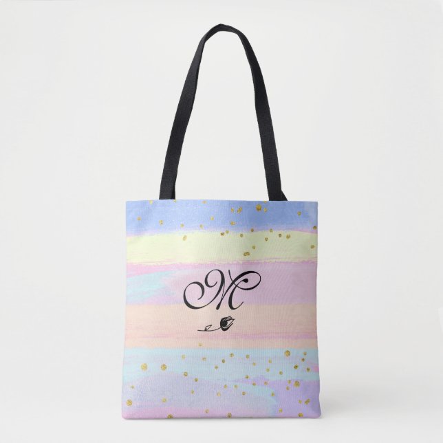 Tote Bag *~* Monogramme Doodle Tulip Pastel Gold Parties sc (Devant)