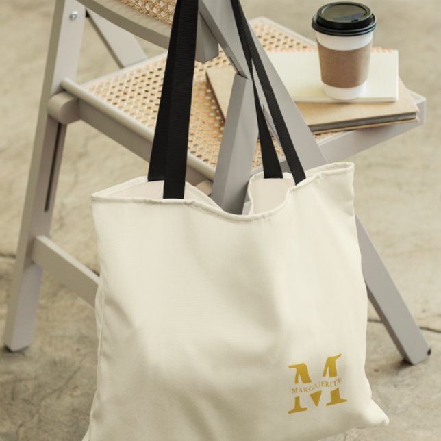 Tote Bag Monogramme d'or beige neutre (Créateur téléchargé)