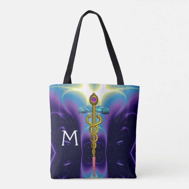 Tote Bag MONOGRAMME D'OR CADUCUS MÉDICALE, Bleu violet (Dos)