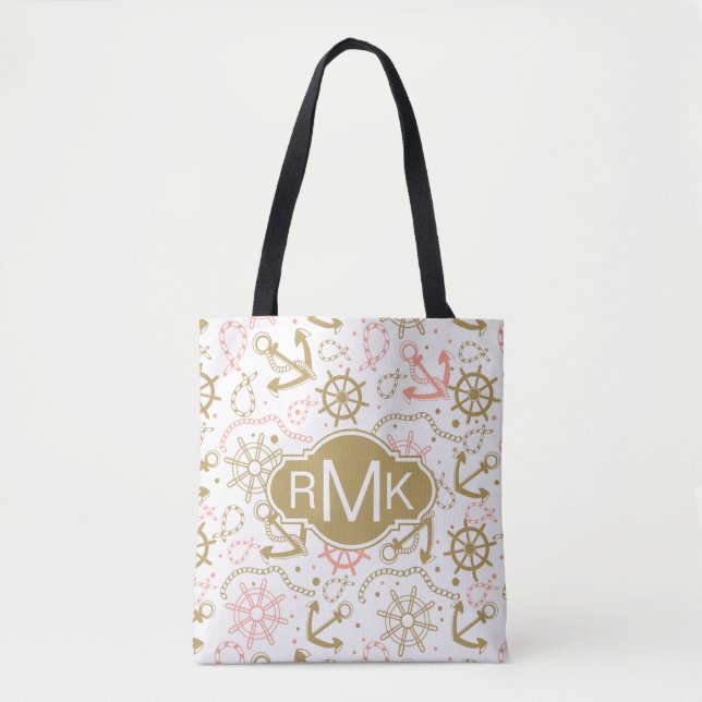 Tote Bag Monogramme d'or du motif | d'Ancre (Devant)