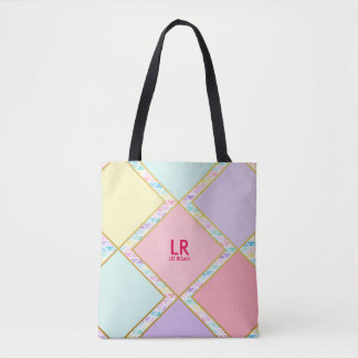 Tote Bag Monogramme d'or géométrique Pastel moderne peint