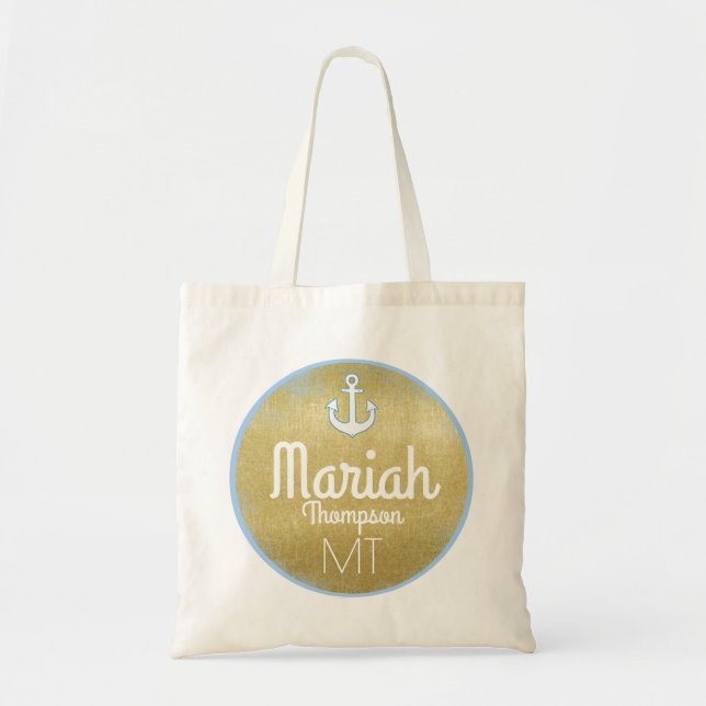 Tote Bag monogramme d'or nautique & personnalisé (Devant)