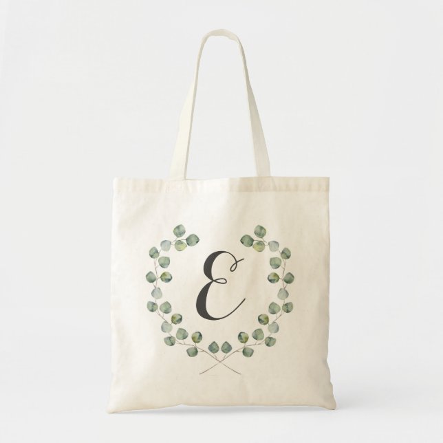 Tote Bag Monogramme du cadre | de feuille d'eucalyptus (Devant)