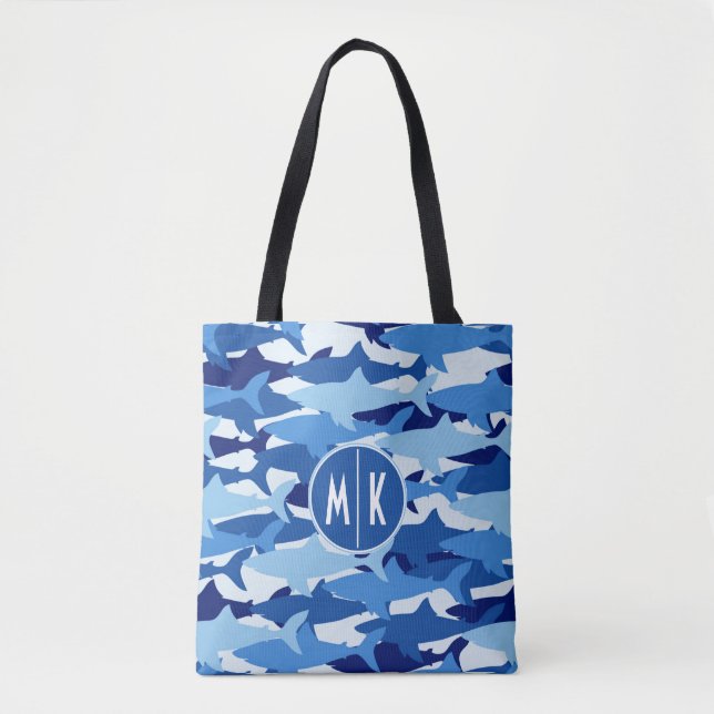 Tote Bag Monogramme du motif | de requin bleu (Devant)