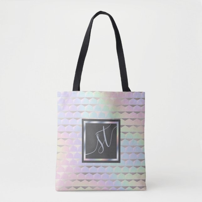Tote Bag Monogramme du Motif holographique Iridescente Faux (Devant)