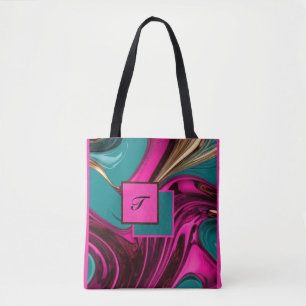 Tote Bag Monogramme Eau Liquide Chaude Rose, Or & Vert