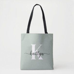 Tote Bag Monogramme écriture vert sauge