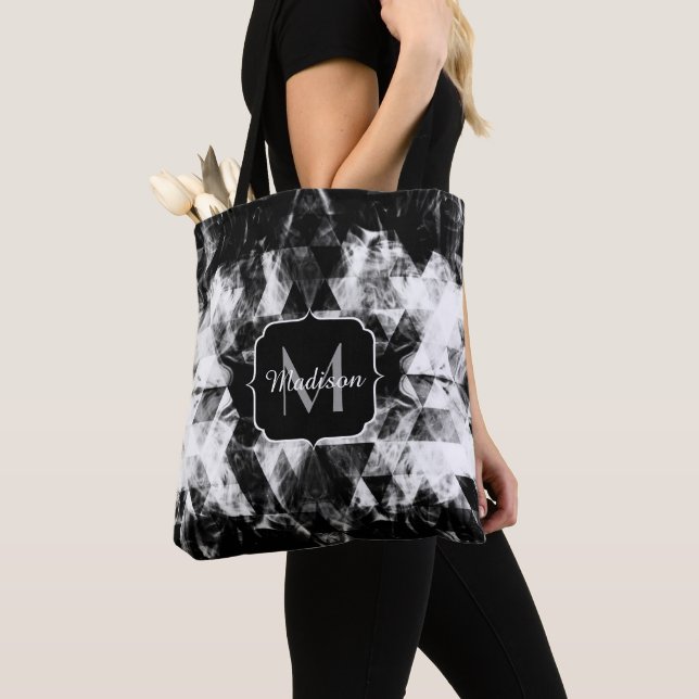Tote Bag Monogramme électrique noir blanc brillant (De près)