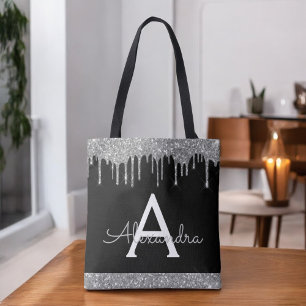 Tote Bag Monogramme élégant à Parties scintillant noire en