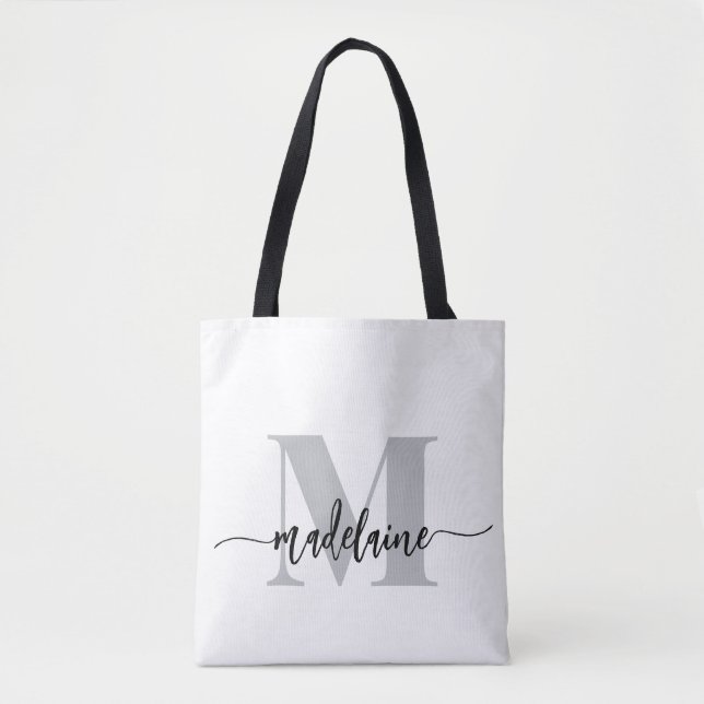 Tote Bag Monogramme Elegant Blanc Noir (Devant)
