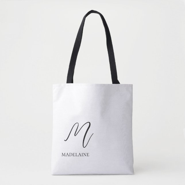 Tote Bag Monogramme Elegant Blanc Noir (Devant)