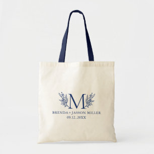 Tote Bag Monogramme élegant bleu marine nouvellement marié