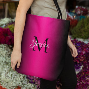 Tote Bag Monogramme élégant d'Ombre rose et noir profond