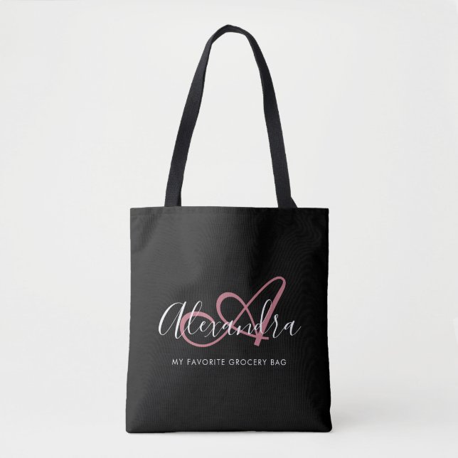 Tote Bag Monogramme élégant écriture Rose Gold féminine  (Devant)