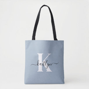 Tote Bag Monogramme élégant en bleu poussiéreux
