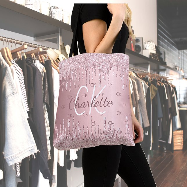 Tote Bag Monogramme élégant en écriture cursive avec goutte (Créateur téléchargé)