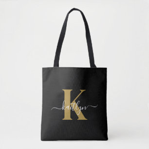 Tote Bag Monogramme élégant en or noir Script