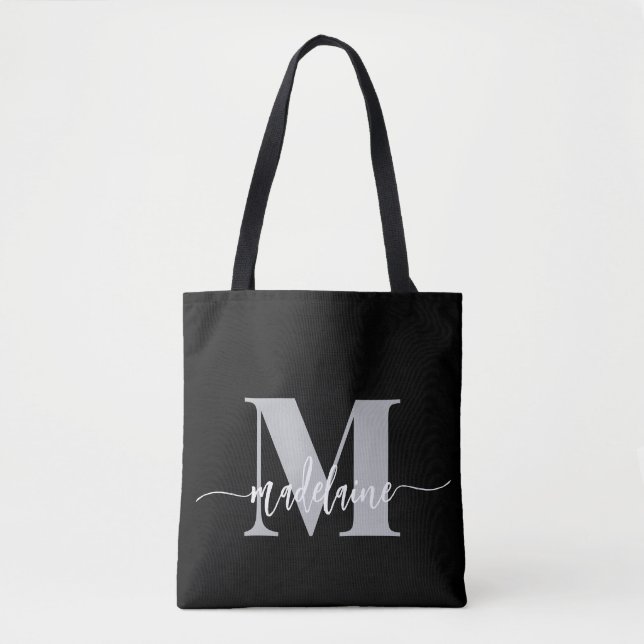 Tote Bag Monogramme Elegant noir blanc (Devant)