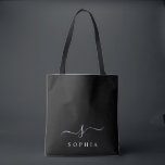 Tote Bag Monogramme élégant noir blanc minimaliste moderne<br><div class="desc">Personnalisez ce sac fourre-tout élégant avec votre monogramme initial. Le design présente un design de monogramme personnalisé simple dans une typographie minimaliste moderne classique en blanc sur fond noir. Facile à personnaliser. Parfait comme cadeau pour tous vos proches. Prenez-en un pour vous aussi.</div>
