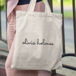 Tote Bag Monogramme élégant | Nom de la typographie minimal<br><div class="desc">A simple stylish custom monogram design in informal casual handwritten script typographiy in striking monochrome and white. The monogram can easily be personalized to make a design as unique as you are! The perfect trendy poison ou accessoire pour un instant.</div>
