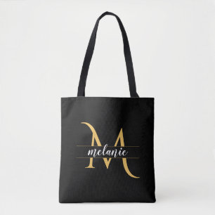 Tote Bag Monogramme élégant or noir personnalisé