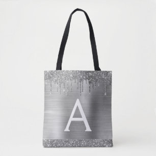 Tote Bag Monogramme élégant paillettes argent luxe