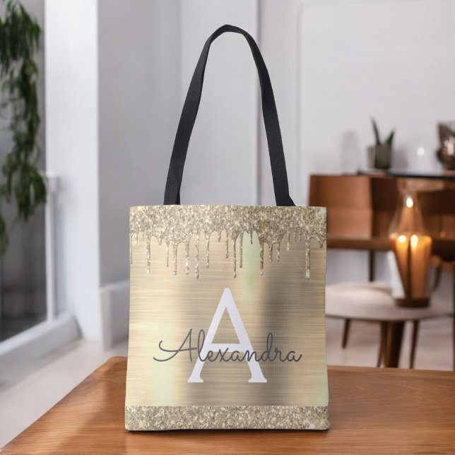 Tote Bag Monogramme Élégant Paillettes Luxe Or (Créateur téléchargé)