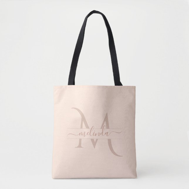 Tote Bag Monogramme Élégant Pastel rose Nom du script Femin (Devant)