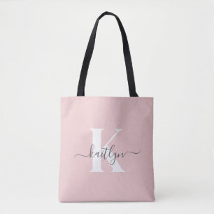 Tote Bag Monogramme élégant rose poudré gris