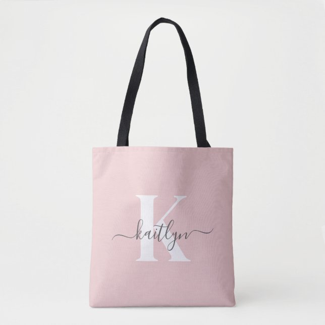 Tote Bag Monogramme élégant rose poudré gris (Devant)