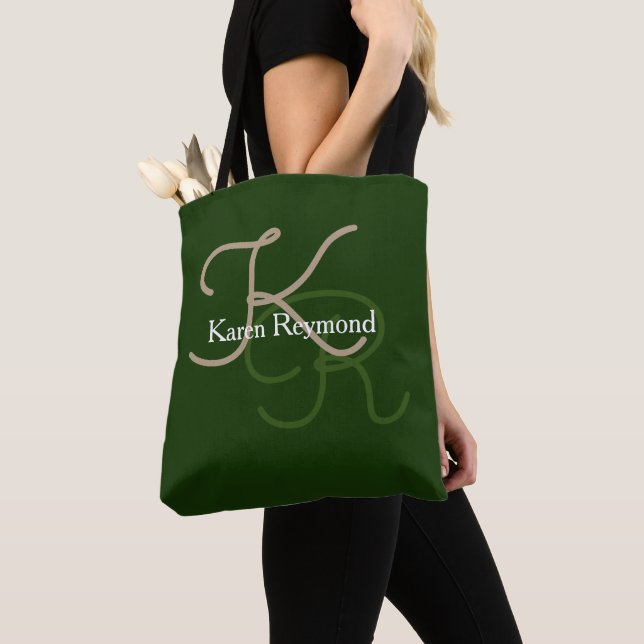 Tote Bag Monogramme élégant vert (De près)