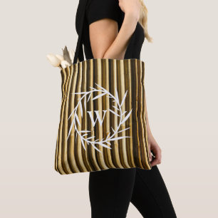 Tote Bag Monogramme en bambou rustique Lignes verticales Mo
