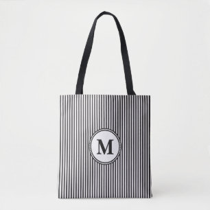 Tote Bag Monogramme en bande noire et blanche