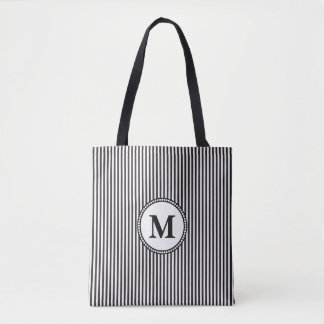 Tote Bag Monogramme en bande noire et blanche