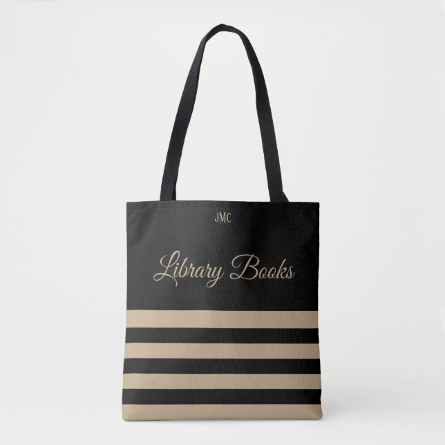 Tote Bag Monogramme en bande noire et en bande de tang de b (Devant)