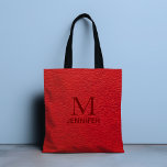 Tote Bag Monogramme en cuir texturé rouge Nom personnalisé<br><div class="desc">Ce design présente un look en faux cuir texturé rouge avec un monogramme et un nom personnalisés. Personnalisez en modifiant le texte dans la zone de texte ou en supprimant le texte sans nom ni monogramme. #monogramme #monogrammed #initial #nom #personnalisé #cuir #texture #motif #design #mode #totes #sacs</div>