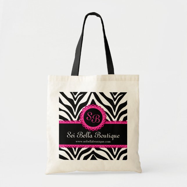Tote Bag Monogramme en dentelle rose et imprimé Zebra (Devant)