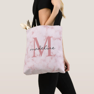 Tote Bag Monogramme en marbre rose or minimaliste Rose