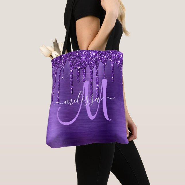 Tote Bag Monogramme en métal brosse à Parties scintillant à (De près)