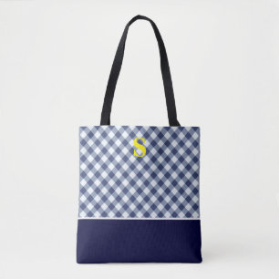 Tote Bag Monogramme En vichy bleu classique