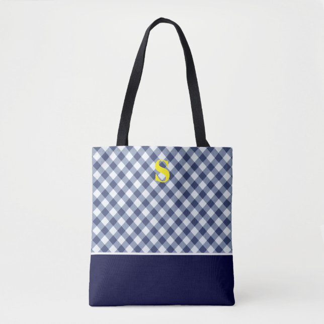 Tote Bag Monogramme En vichy bleu classique (Devant)