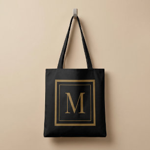 Tote Bag Monogramme encadré noir et or personnalisé
