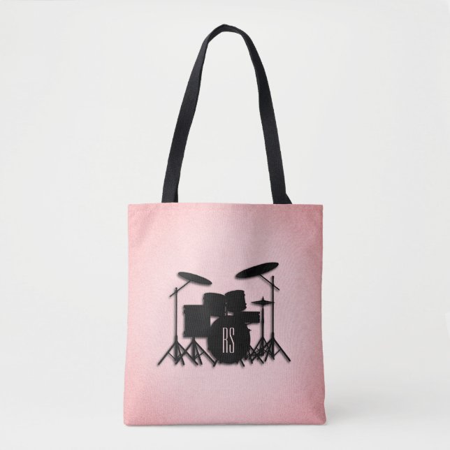 Tote Bag Monogramme Ensemble de musique Design rose (Devant)