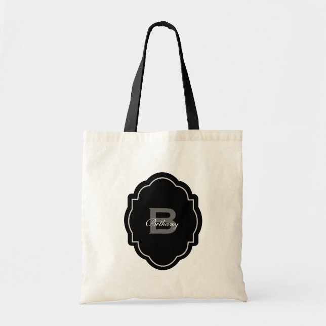 Tote Bag Monogramme et coutume V02 noir et blanc nommé (Devant)