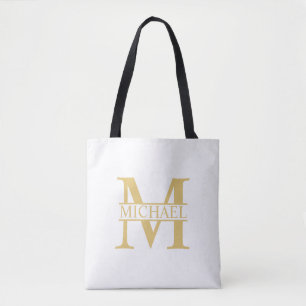 Tote Bag Monogramme et nom personnalisé blanc et or