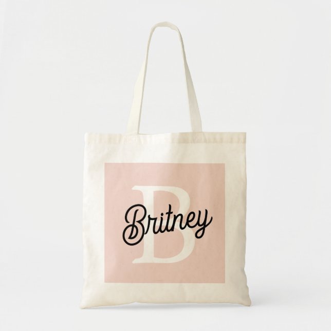 Tote Bag Monogramme et nom personnalisé moderne Pastel Pink (Devant)