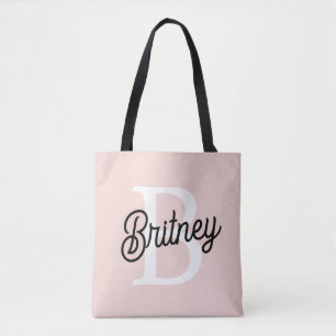Tote Bag Monogramme et nom personnalisé moderne Pastel Pink