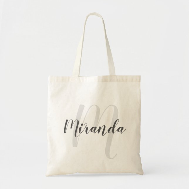 Tote Bag Monogramme et nom personnalisés de script moderne (Devant)