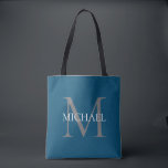Tote Bag Monogramme et nom personnalisés Ocean Blue<br><div class="desc">Monogramme et cadeaux de nom élégants personnalisés avec monogramme personnalisé dans le style de police serif classique avec boîte de nom au milieu du monogramme.</div>