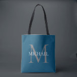 Tote Bag Monogramme et nom personnalisés Ocean Blue<br><div class="desc">Monogramme et cadeaux de nom élégants personnalisés avec monogramme personnalisé dans le style de police serif classique avec boîte de nom au milieu du monogramme.</div>